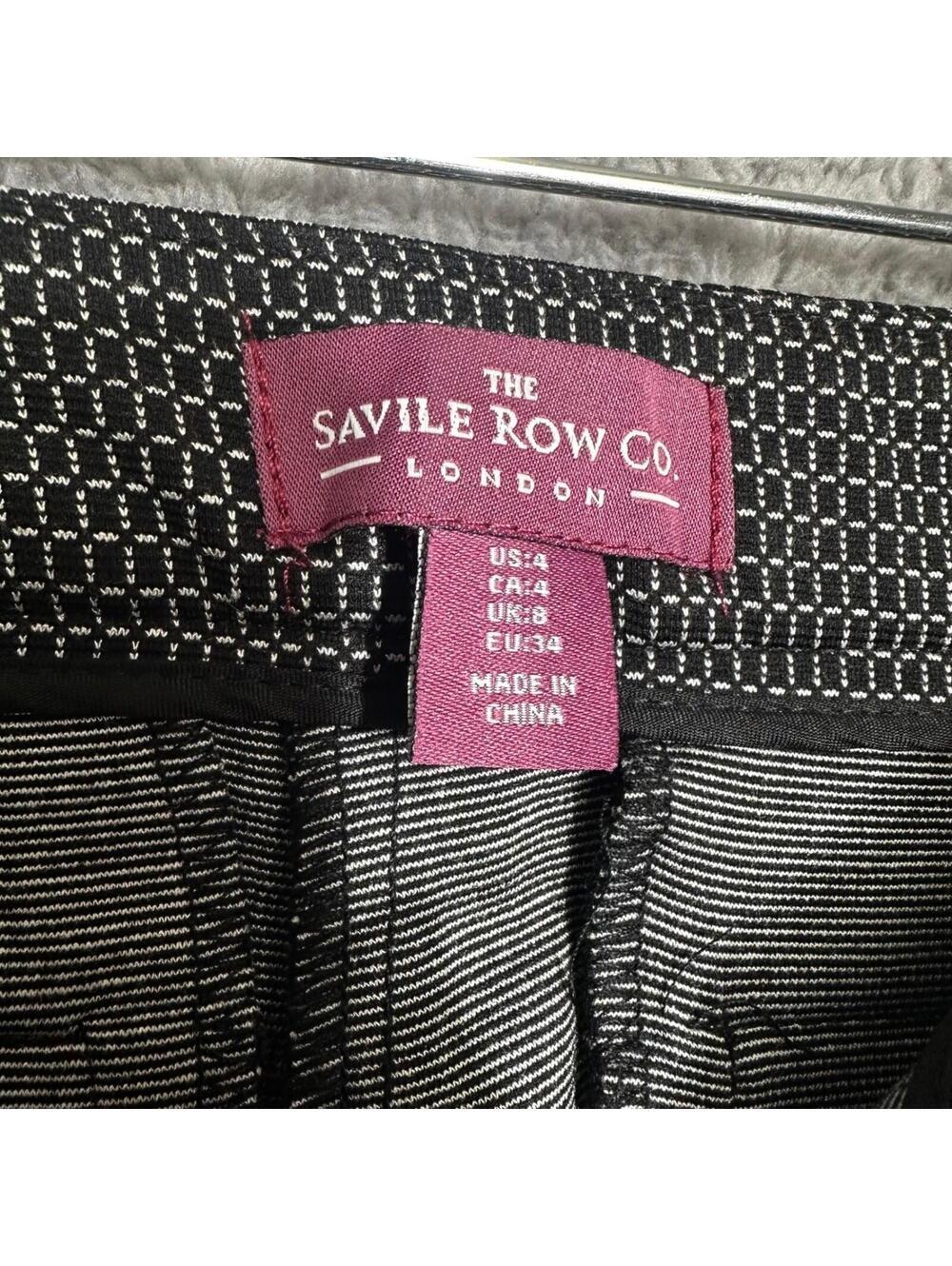 The Savile Row Co Slim Trousers Womens 4 Black White Geometric Stretch Mid Rise - Picture 2 of 10